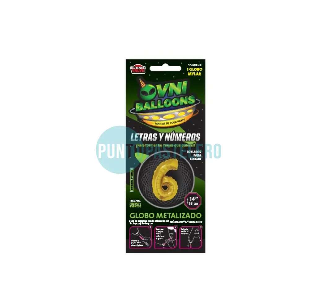 GLOBO NUMERO 6 - 36 CM - DORADO (OVNI BALLOONS)