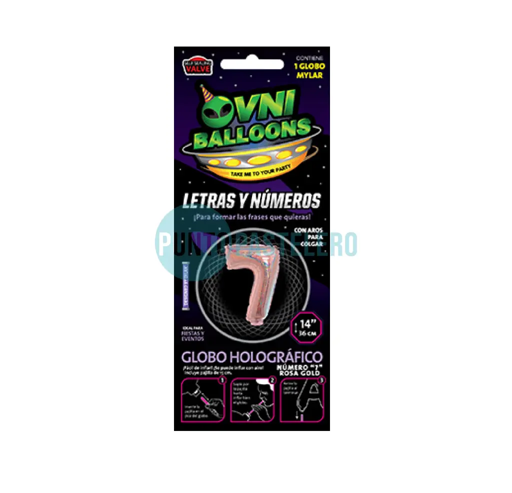 GLOBO NUMERO 7 - 36 CM - ROSA HOLOGRAFICO (OVNI BALLOONS)