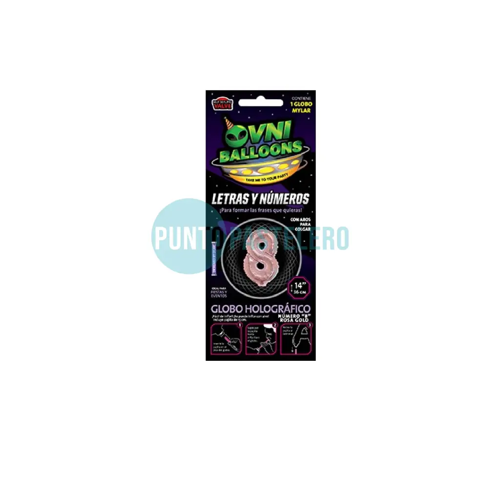 GLOBO NUMERO 8 - 36 CM - ROSA HOLOGRAFICO (OVNI BALLOONS)