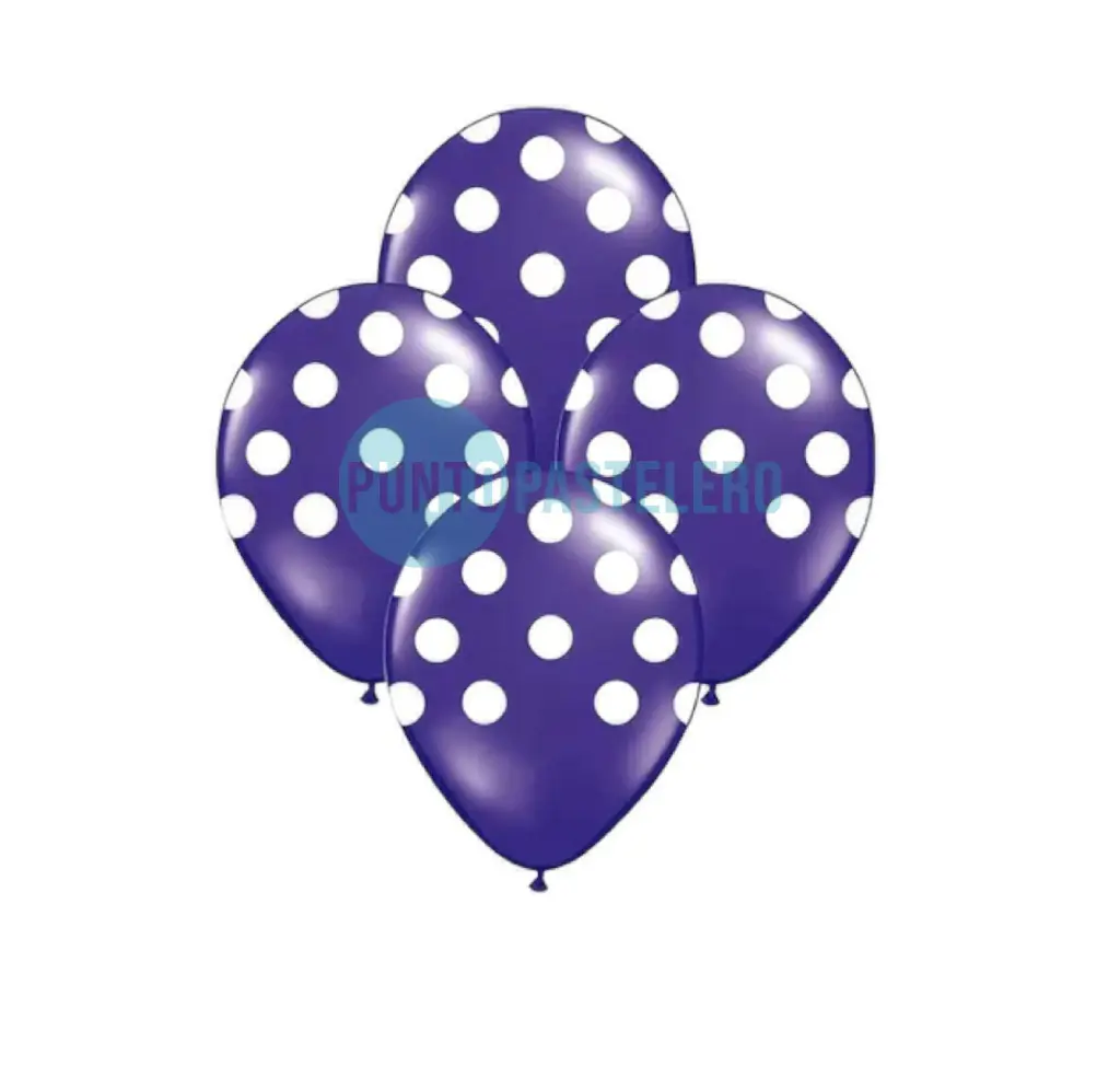 PACK GLOBO CANDELA VILOLETAS LUNARES BLANCOS 12" (X 12 U.)