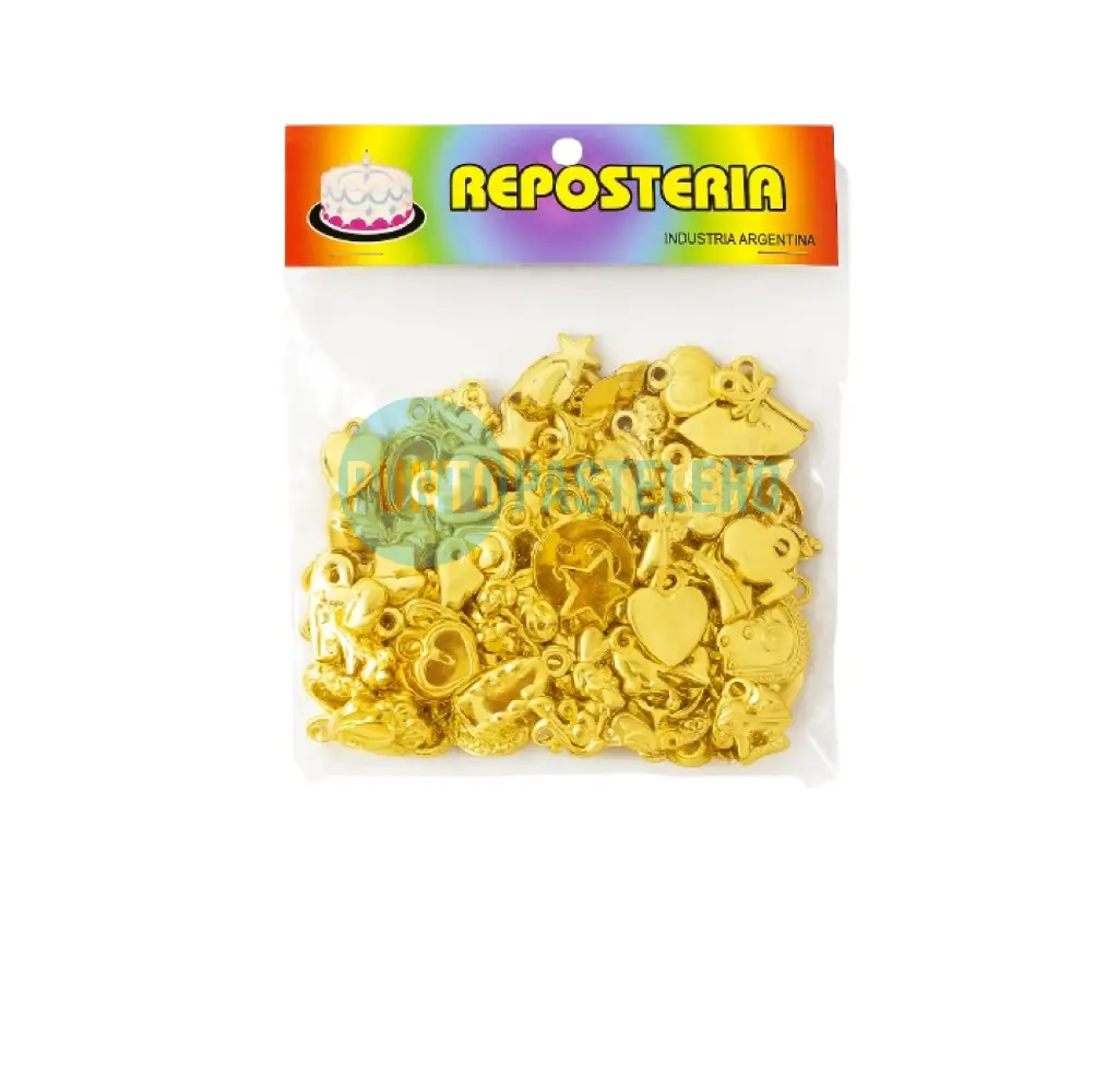 DIJE PLASTICO DORADO (X 100 U.)