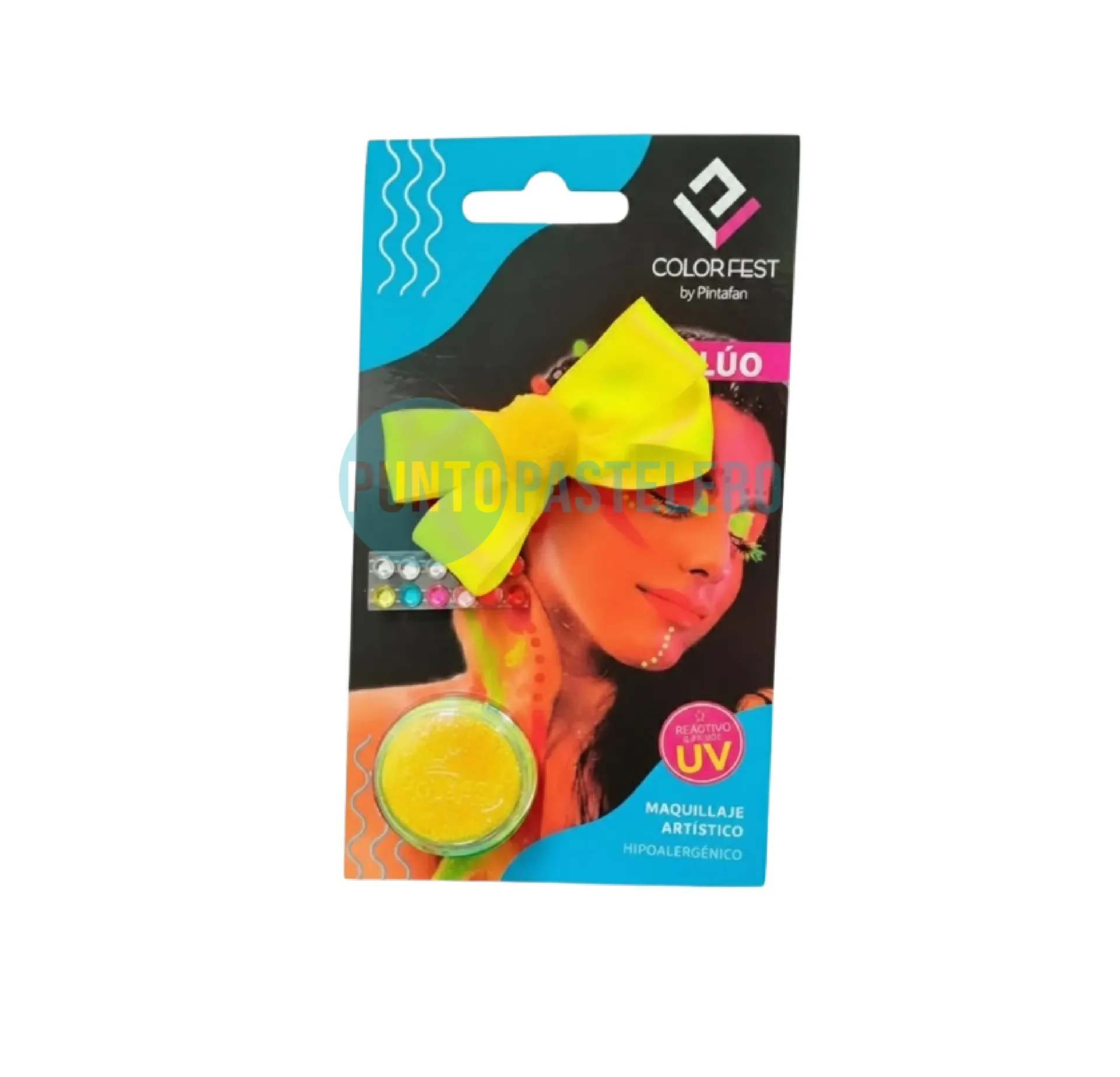 [7798301775989] MINI KITS COLITA PARA PELO Y MAQUILLAJE AMARILLO FLUO CON STRASS