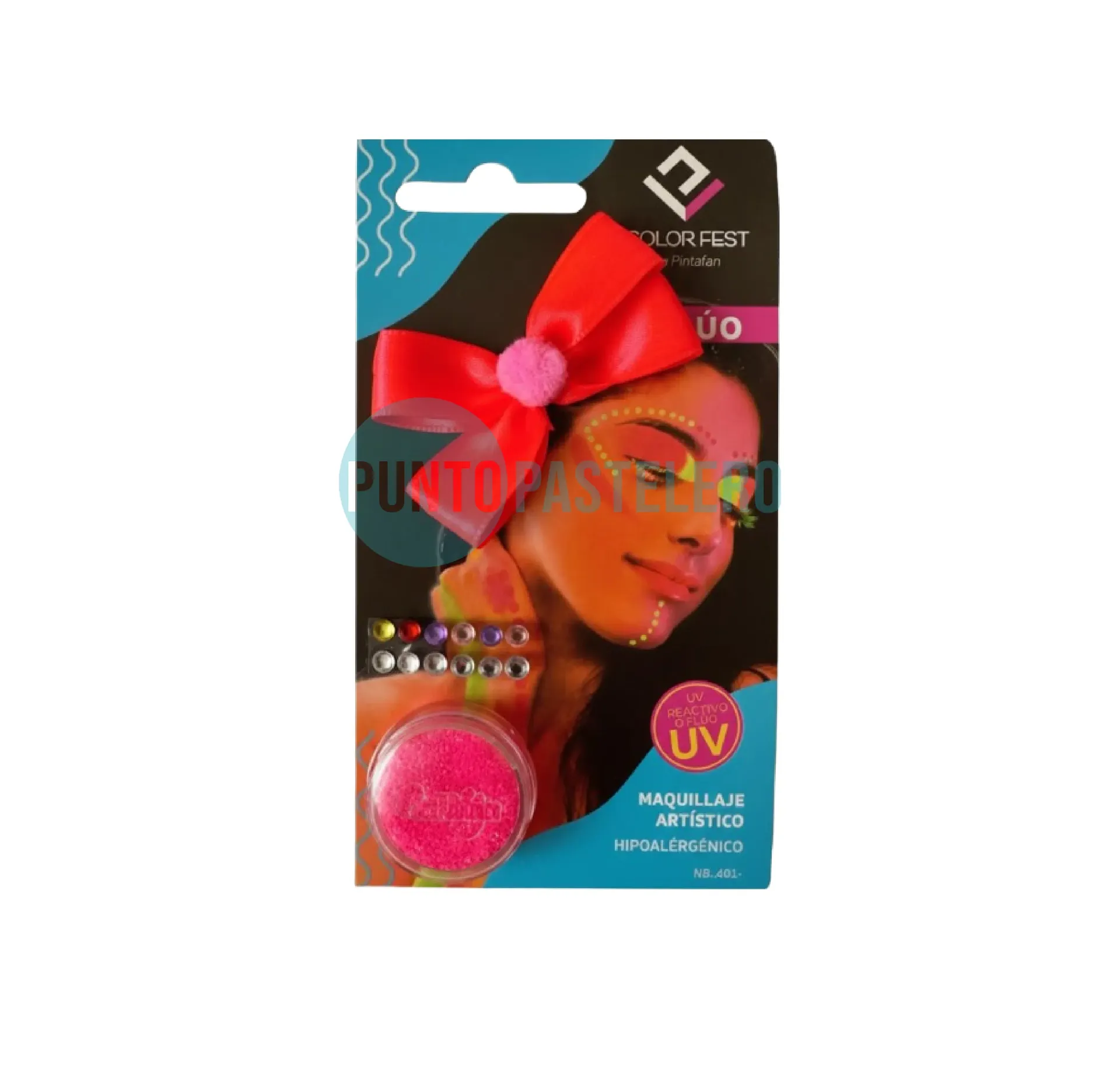 [7798301775972] MINI KITS COLITA PARA PELO Y MAQUILLAJE ROSA FLUO CON STRASS