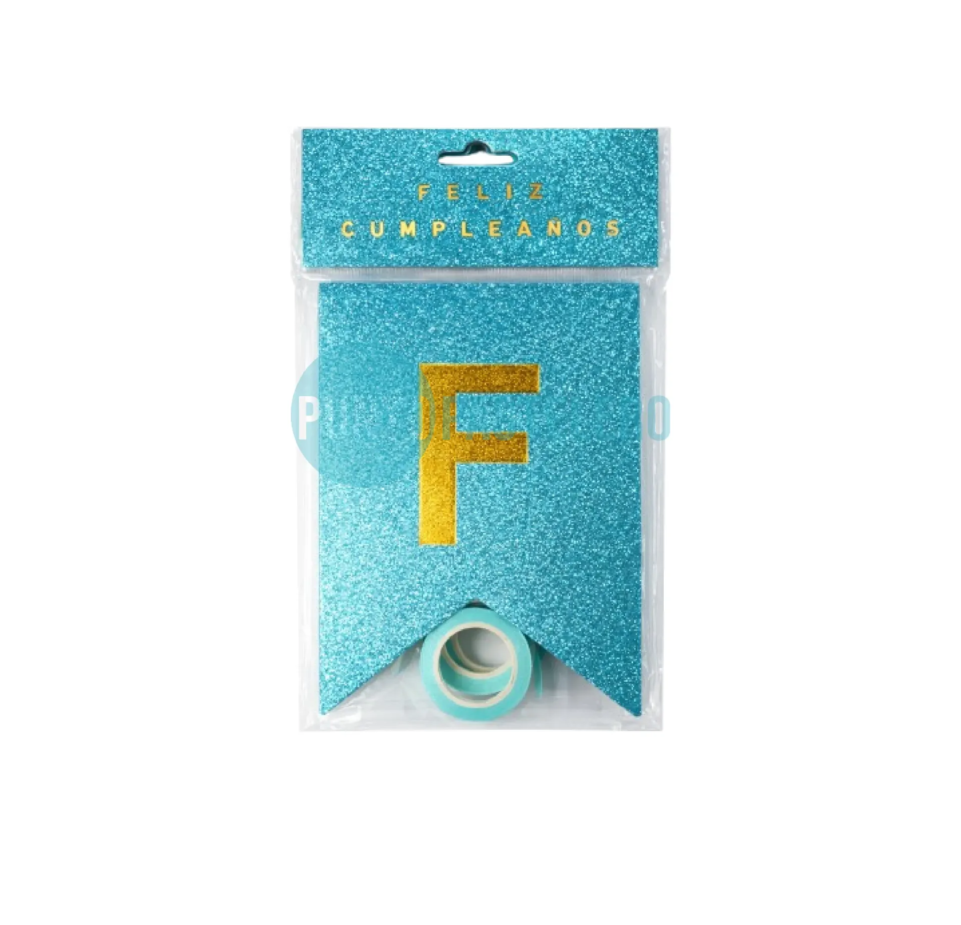 BANDERIN FELIZ CUMPLEAÑOS GLITTER TURQUESA