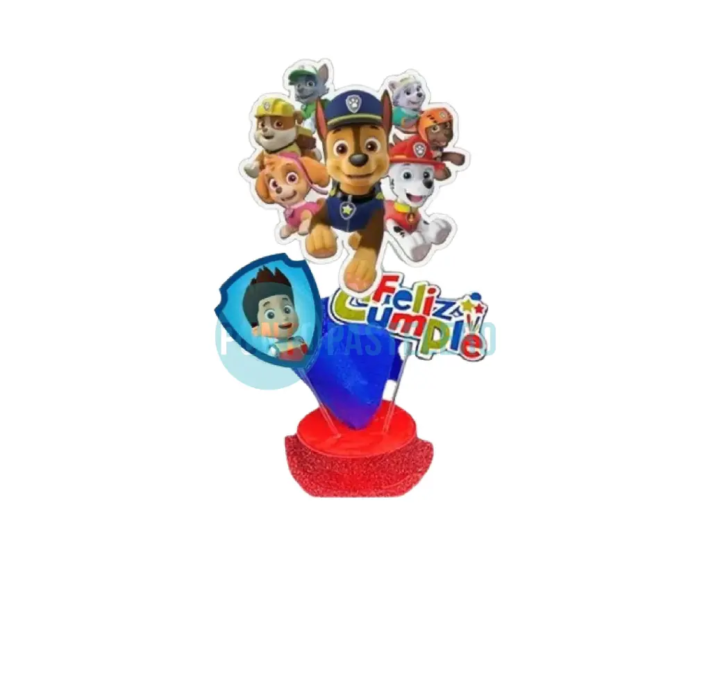 ADORNO BASE BRILLO Y PAPEL CREPE PAW PATROL