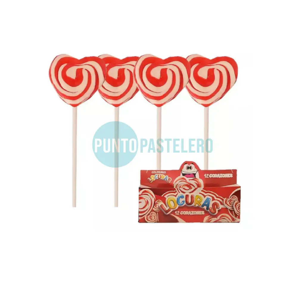 [000000045079] CHUPALETA CORAZON COLOR ROJO Y BLANCO LOCURAS (X 12 U)
