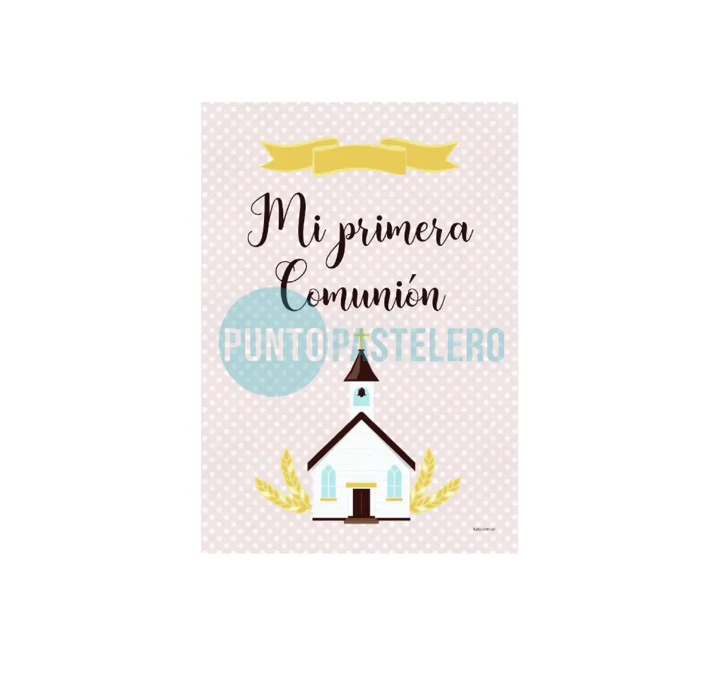 AFICHE MI PRIMERA COMUNION LUNARES ROSA