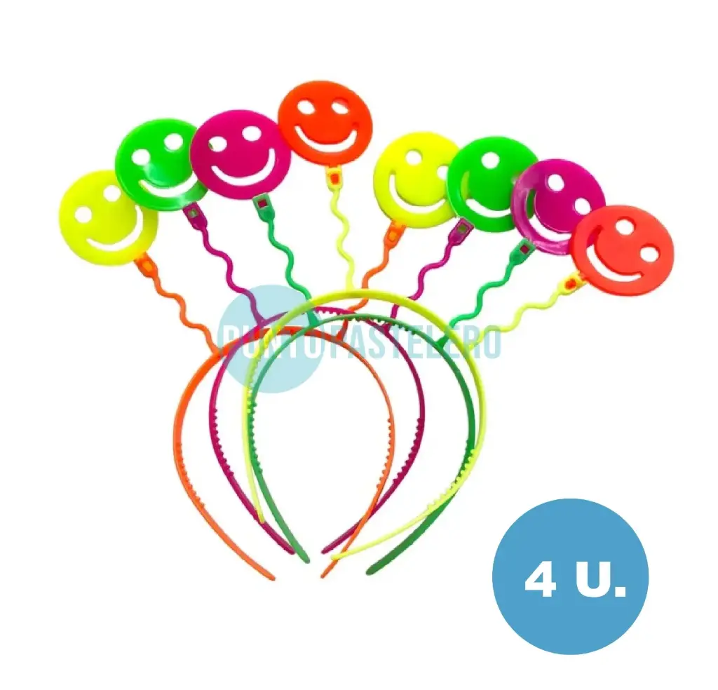 VINCHA PLASTICA FLUO CARITAS SMILEY (X 4 U.)