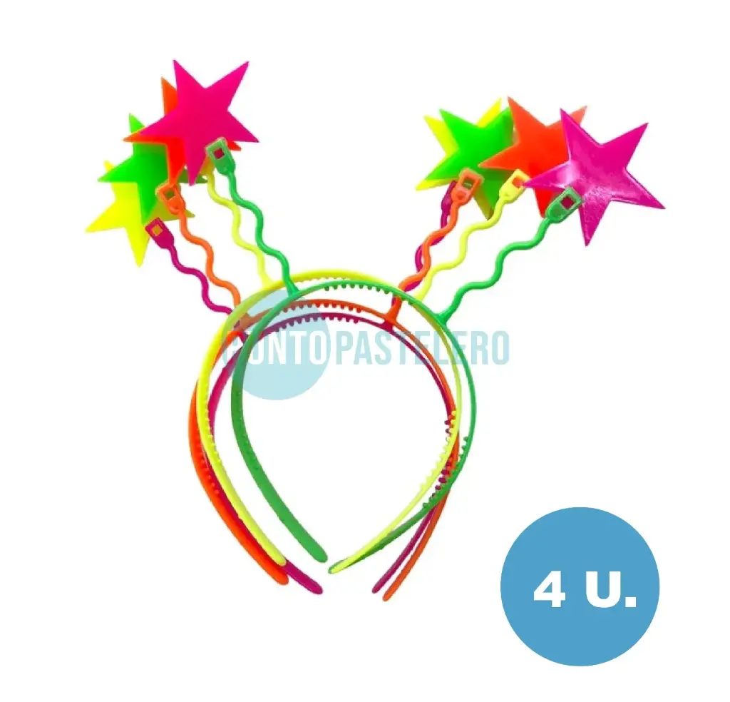 VINCHA PLASTICA FLUO CON ESTRELLAS (4 U.)