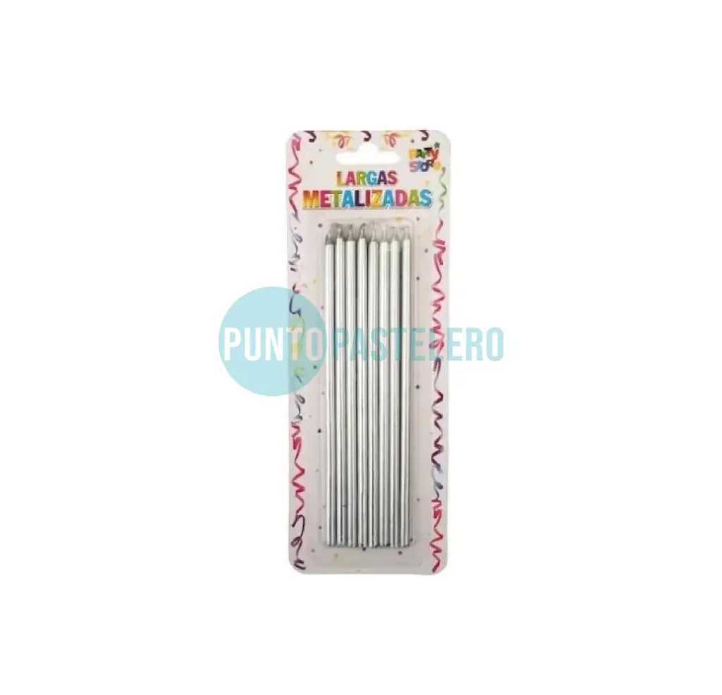 [7799088021832] PACK VELAS METALIZADAS PLATEADAS (X 8 U.)