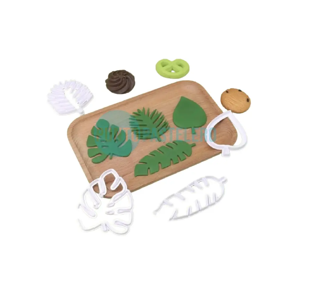 SET CORTANTE MARCADOR PLASTICO HOJAS TROPICALES (4 U.) [CAJA 28]