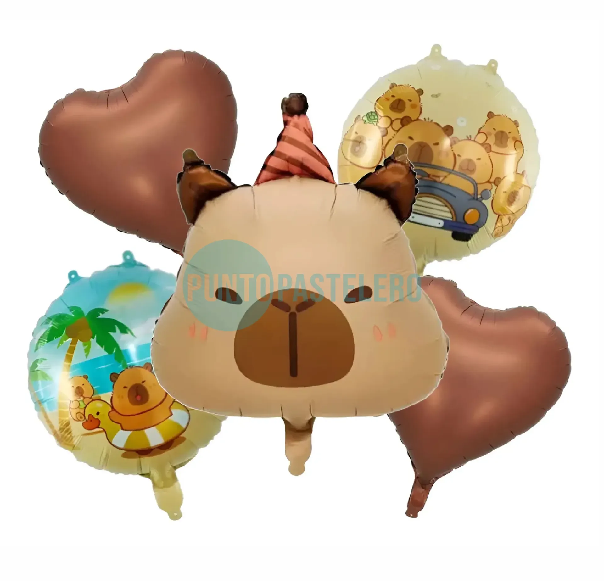SET DE GLOBOS CAPIBARA CUMPLEAÑERA (5 PIEZAS)