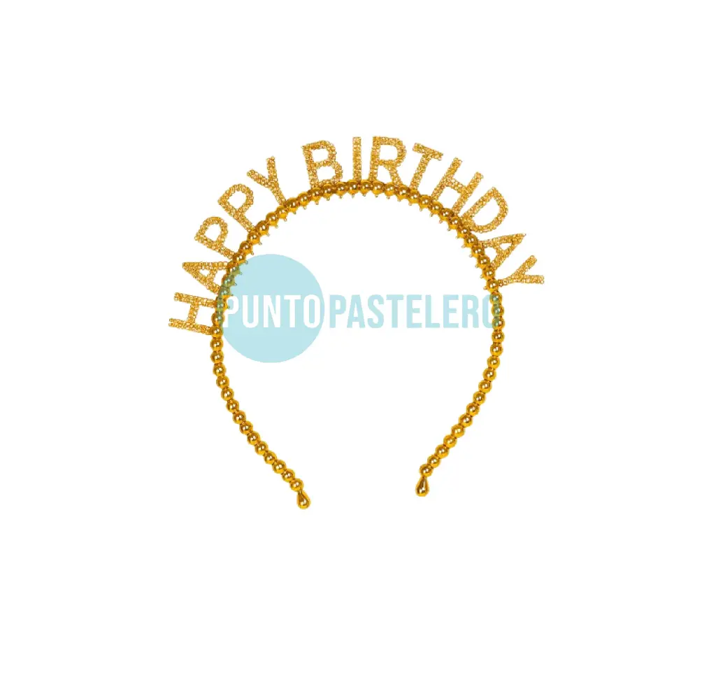 VINCHA FELIZ CUMPLEAÑOS PERLITAS METALIZADAS (DORADA)