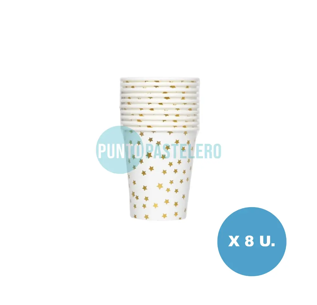 VASO POLIPAPEL ESTRELLAS DORADAS (8 U.)