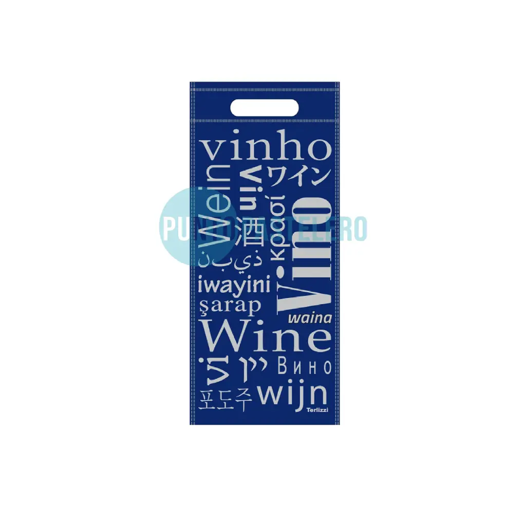 BOLSA DE TELA CON MANIJA 1 BOTELLA AZUL ESTAMPADA (17.5 X 40 CM) [11]