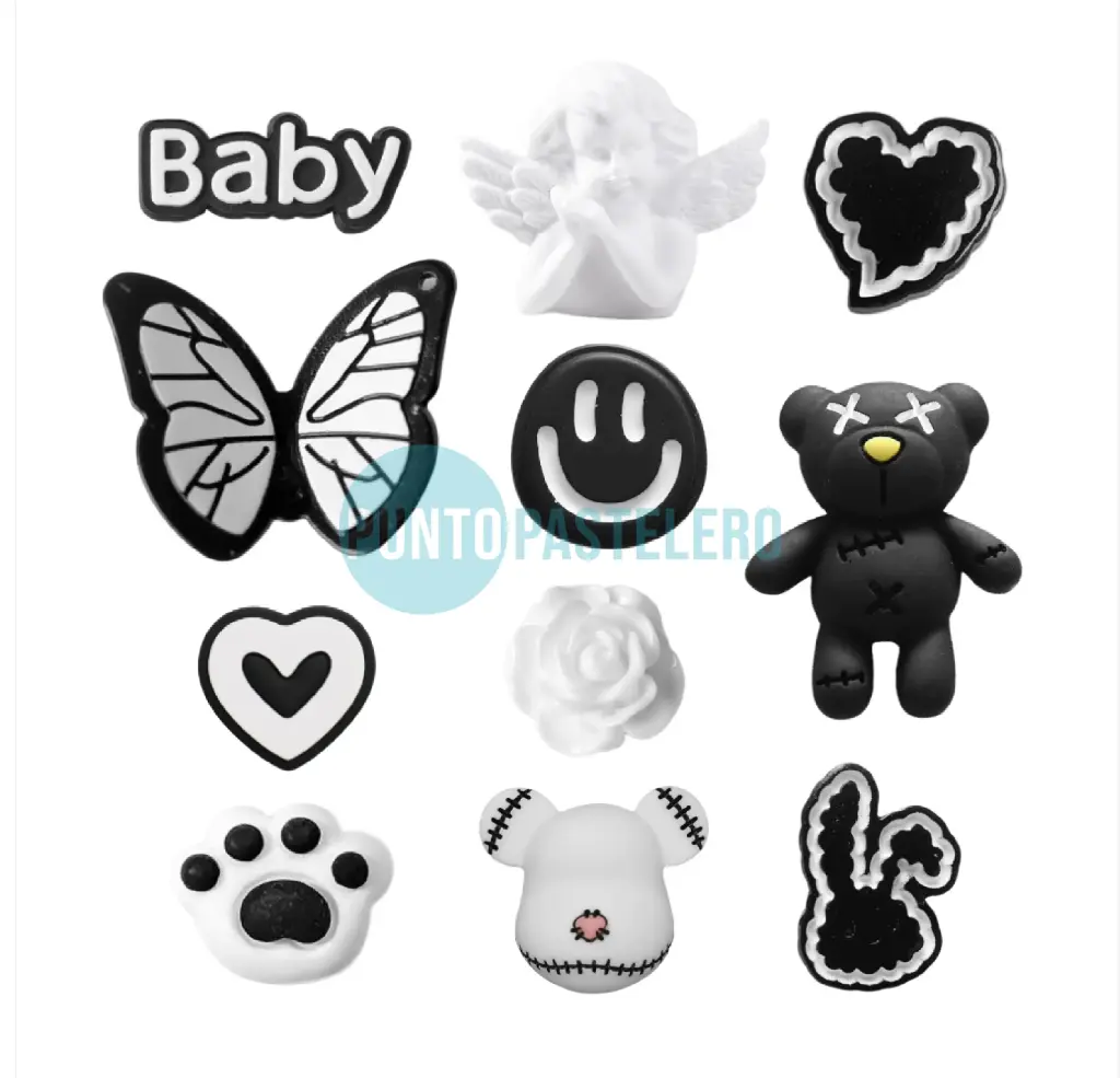 APLIQUE RESINA MIX BLACK AND WHITE (X 10 U.)