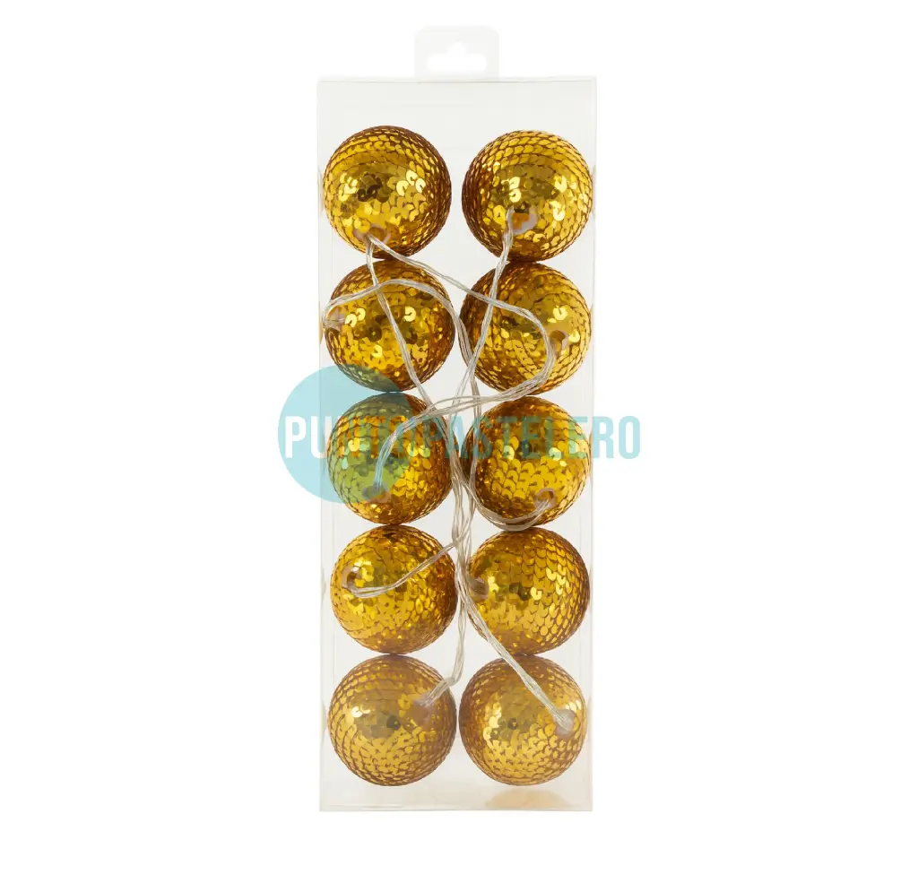 [1716000030396] GUIRNALDA LED LUCES 10 BOLAS ESPEJADAS DORADAS (3 MT) (220 V)