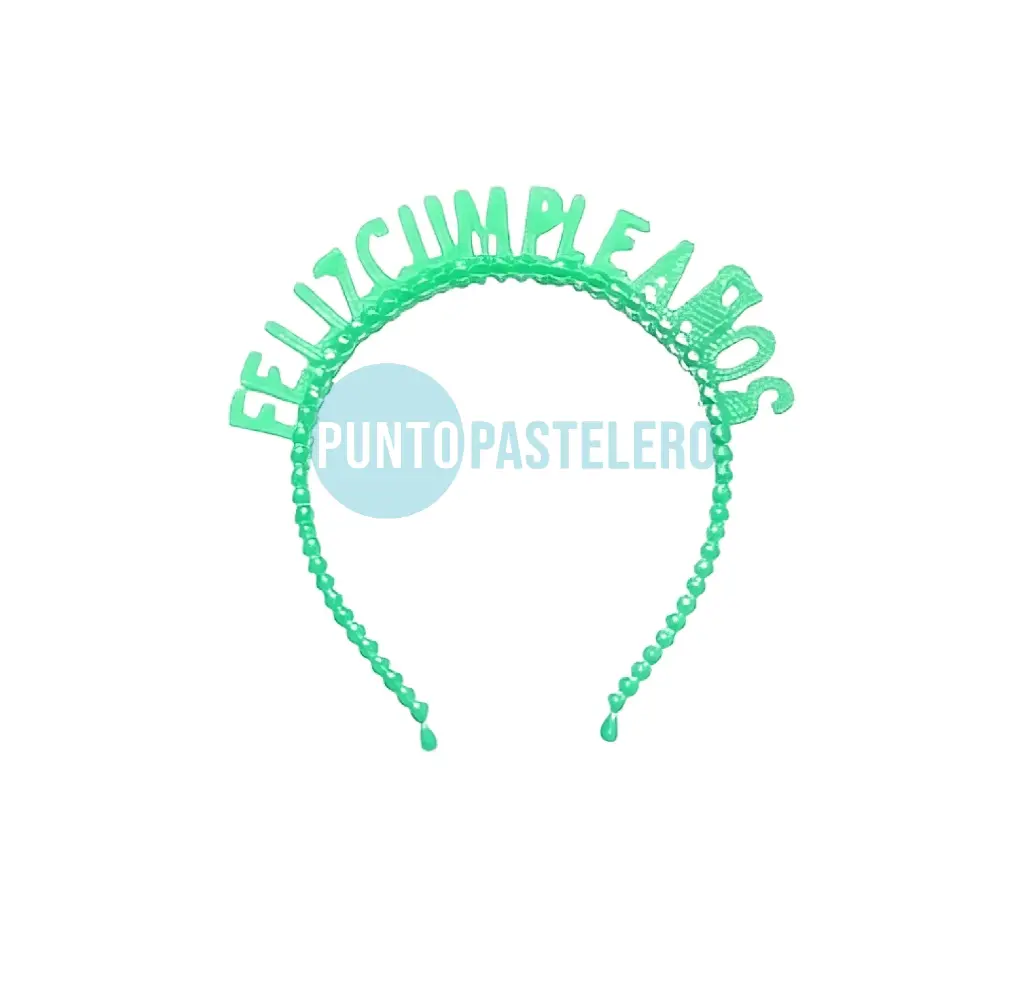 VINCHA FELIZ CUMPLEAÑOS PERLITAS PASTEL (VERDE LIMA)