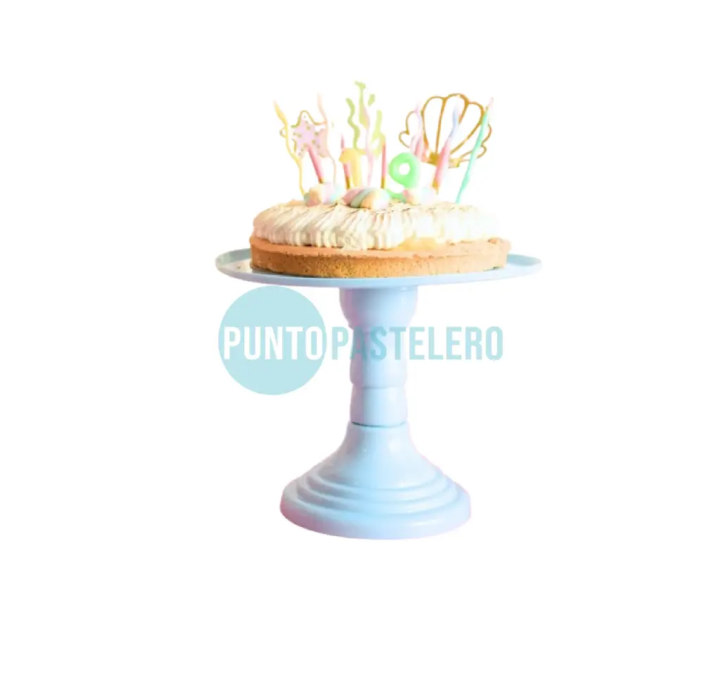 BANDEJA REDONDA CON PIE CELESTE 3 PIEZAS (23 CM)