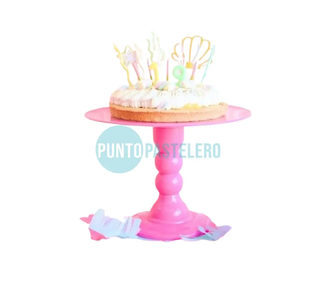 BANDEJA REDONDA CON PIE ROSA 3 PIEZAS (23 CM)