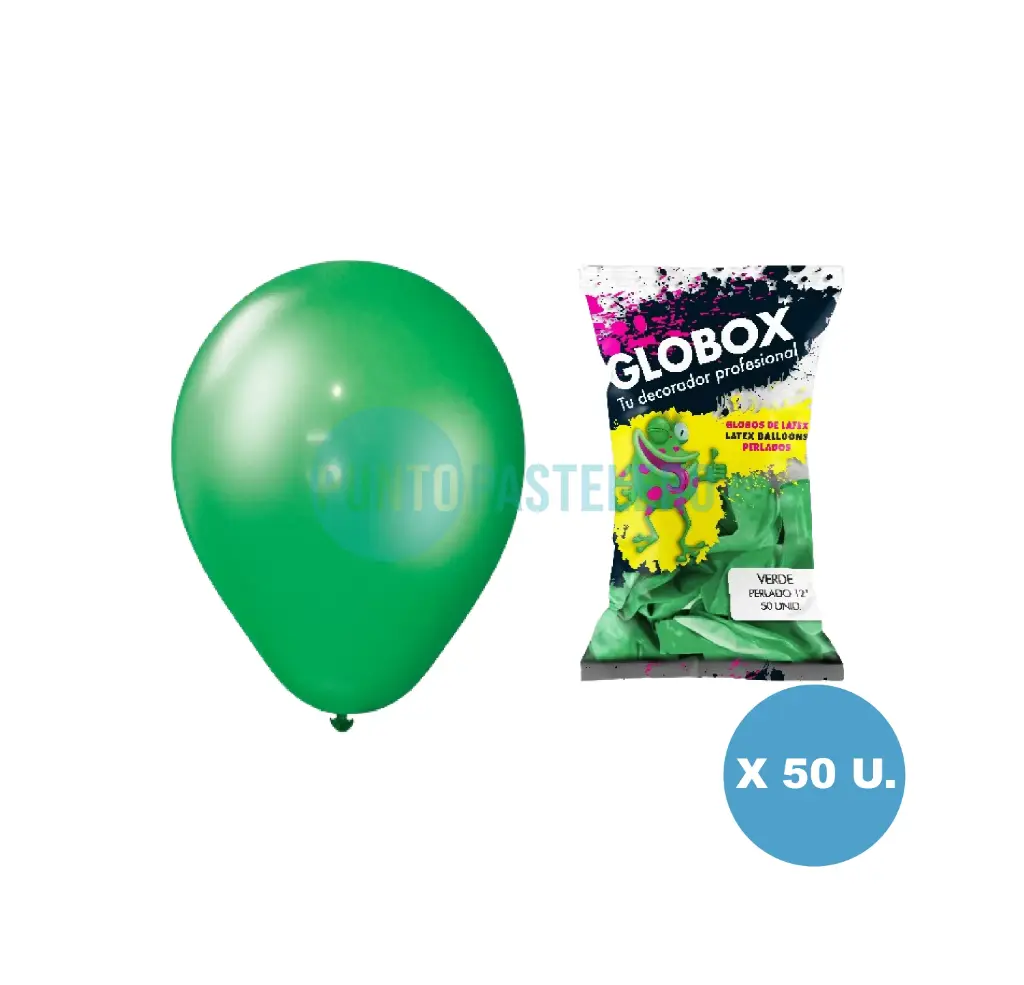 PACK GLOBO GLOBOX PERLADO 12" VERDE AGUA (X 50 U.)