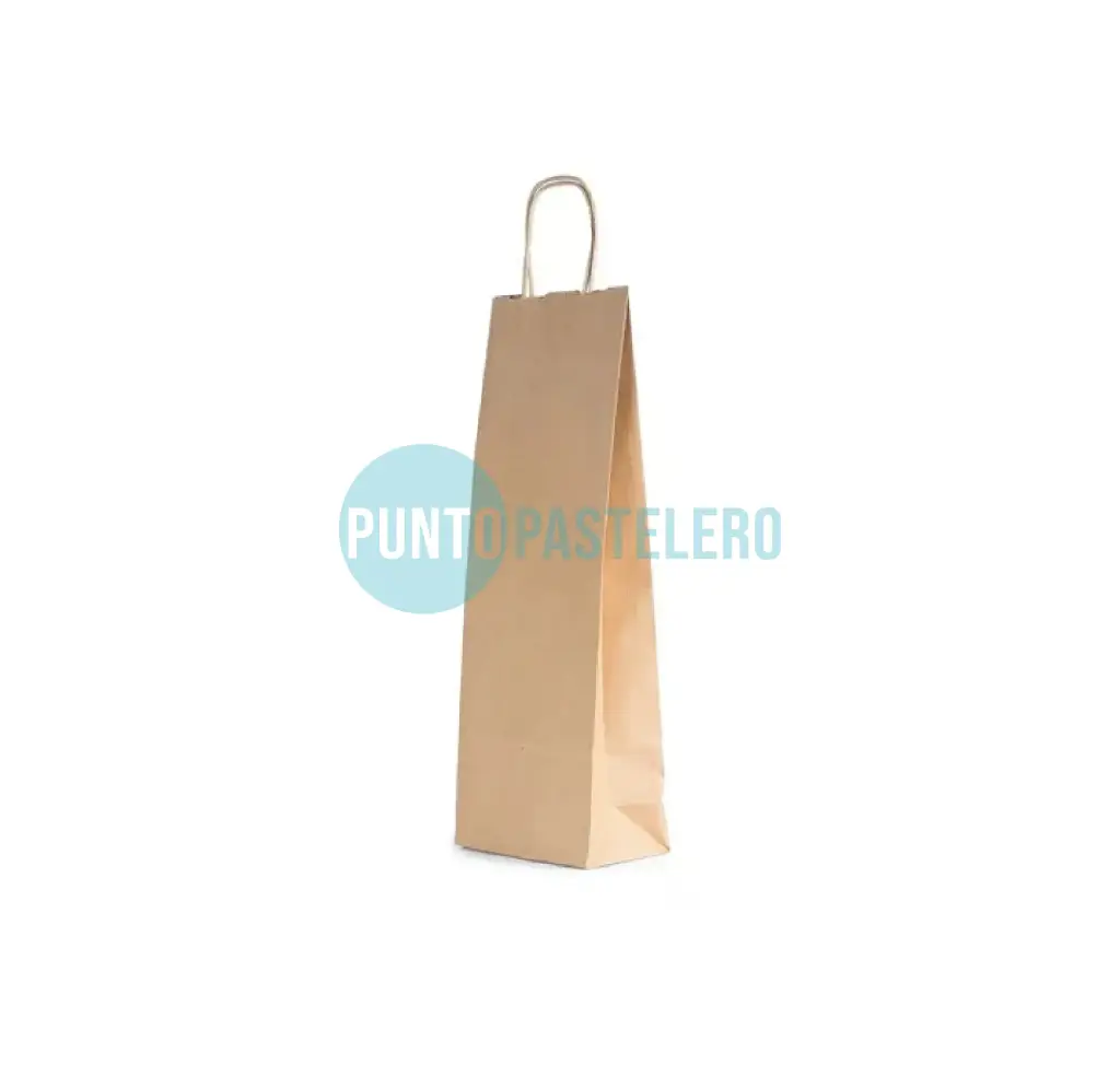 BOLSA PAPEL KRAFT CON MANIJA 1 BOTELLA (14X8X40CM)