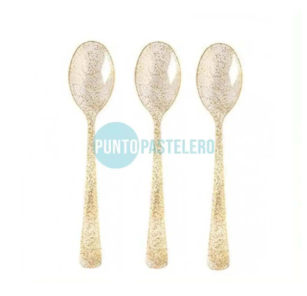 CUCHARAS GLITTER DORADO 17 CM (X 12 U.)