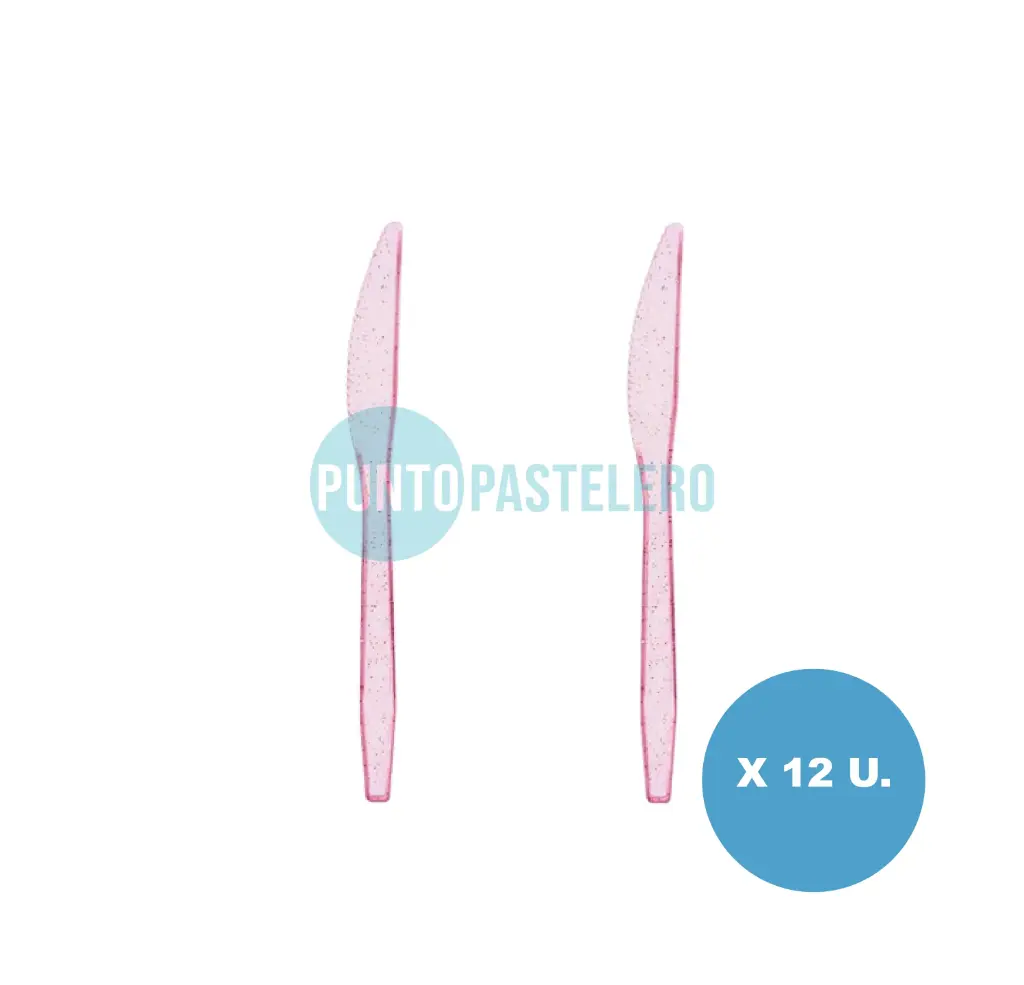CUCHILLO GLITTER ROSA 17 CM (X 12 U.)