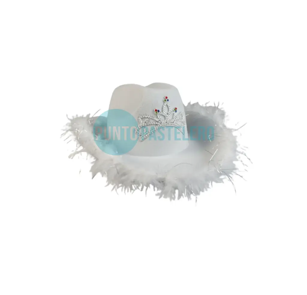 GORRO COWBOY BLANCO CON PLUMAS Y CORONA