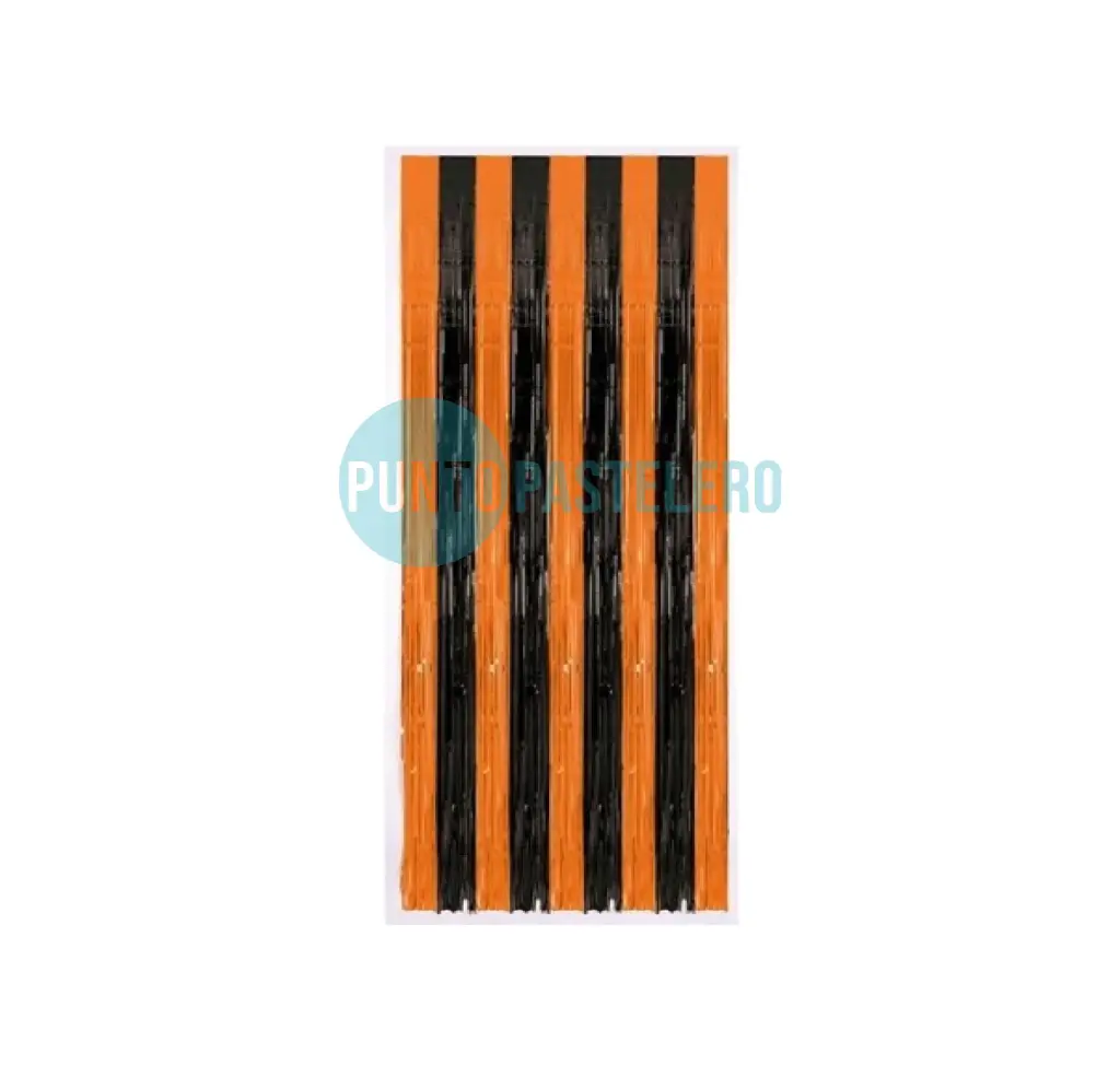 CORTINA FOIL FRINGE NARANJA Y NEGRO (1 X 2 MT.)