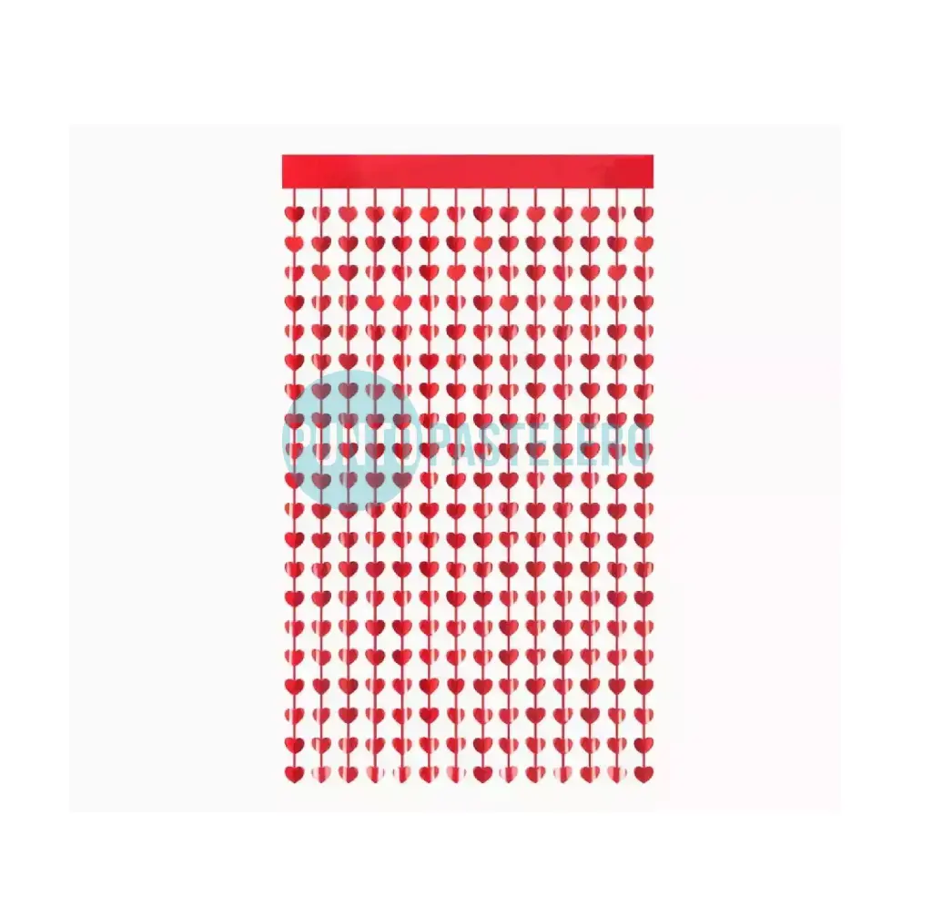 CORTINA COLGANTE CORAZONES ROJOS (18 U.)