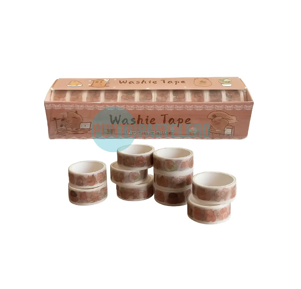 PACK 10 CINTAS WASHI TAPE CAPIBARA