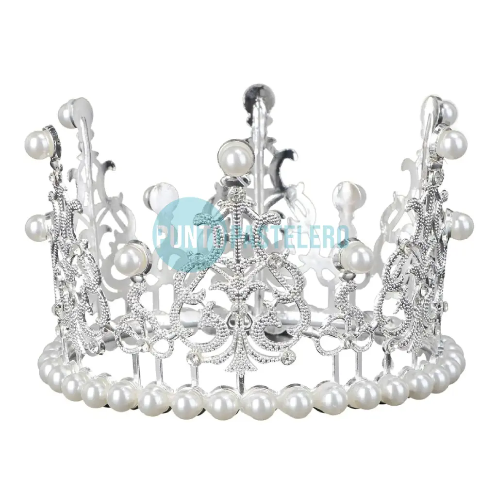 CORONA CON PERLAS PLATEADA CHICA