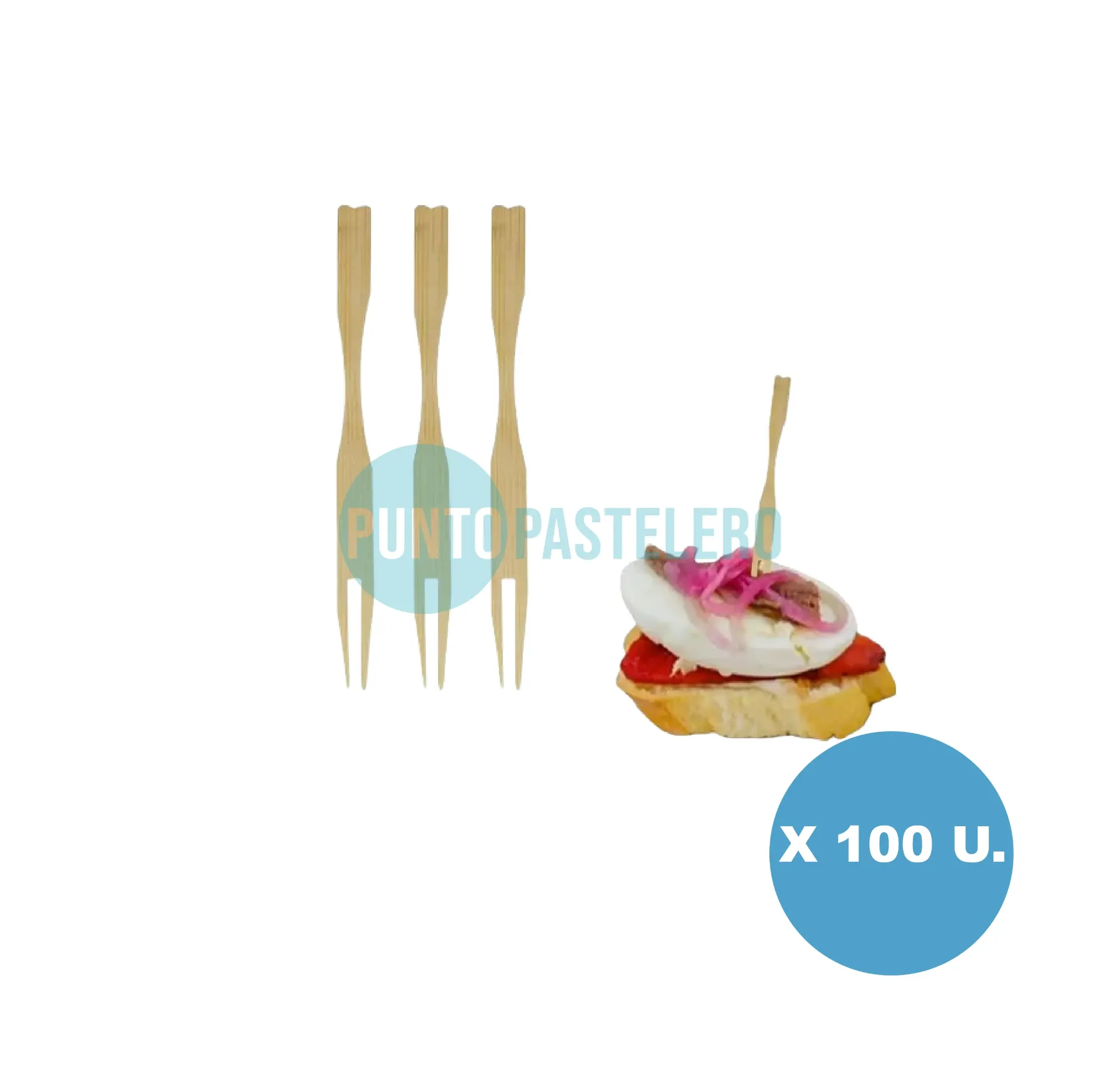 PINCHOS TENEDOR DE BAMBU P/ PICADAS (X 100 U.)