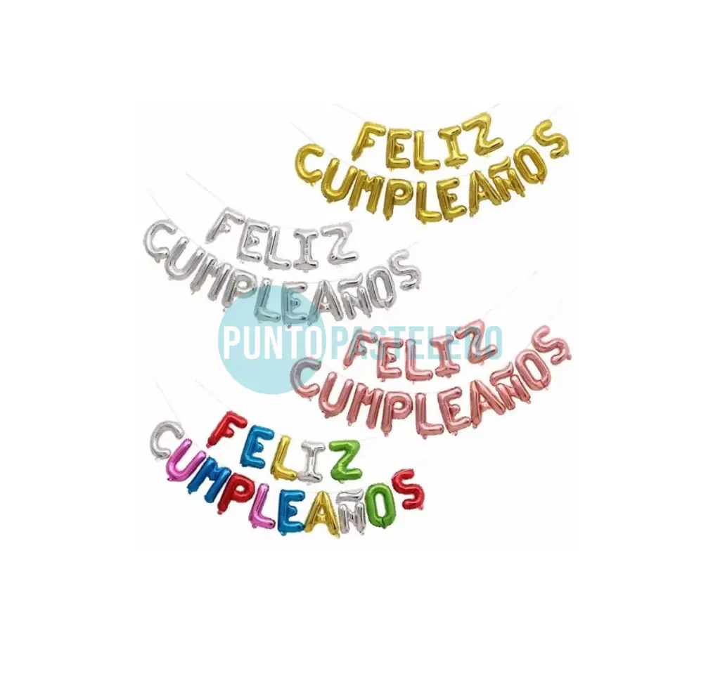 SET GLOBO METALIZADO 16" FRASE FELIZ CUMPLEAÑOS
