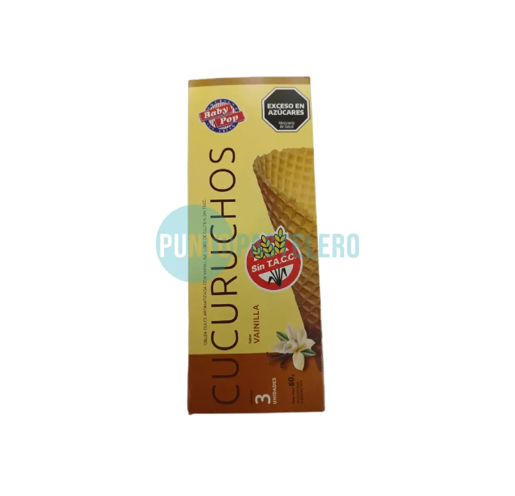 [7798068582097] CUCURUCHOS SABOR VAINILLA BABY POP X 3 U. (SIN TACC)