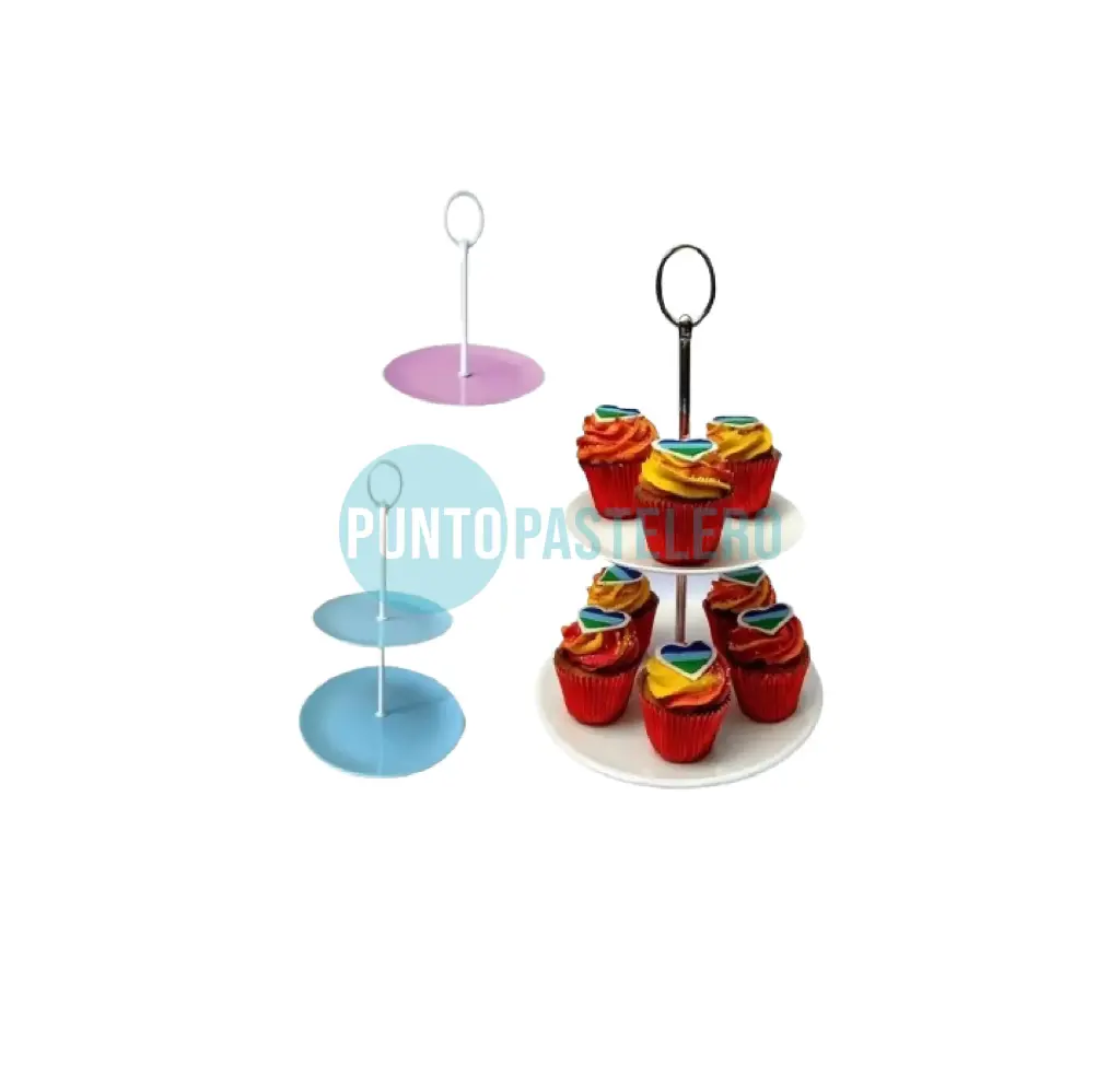 BASE PORTA CUPCAKE DOBLE PISO (COLORES VARIOS)
