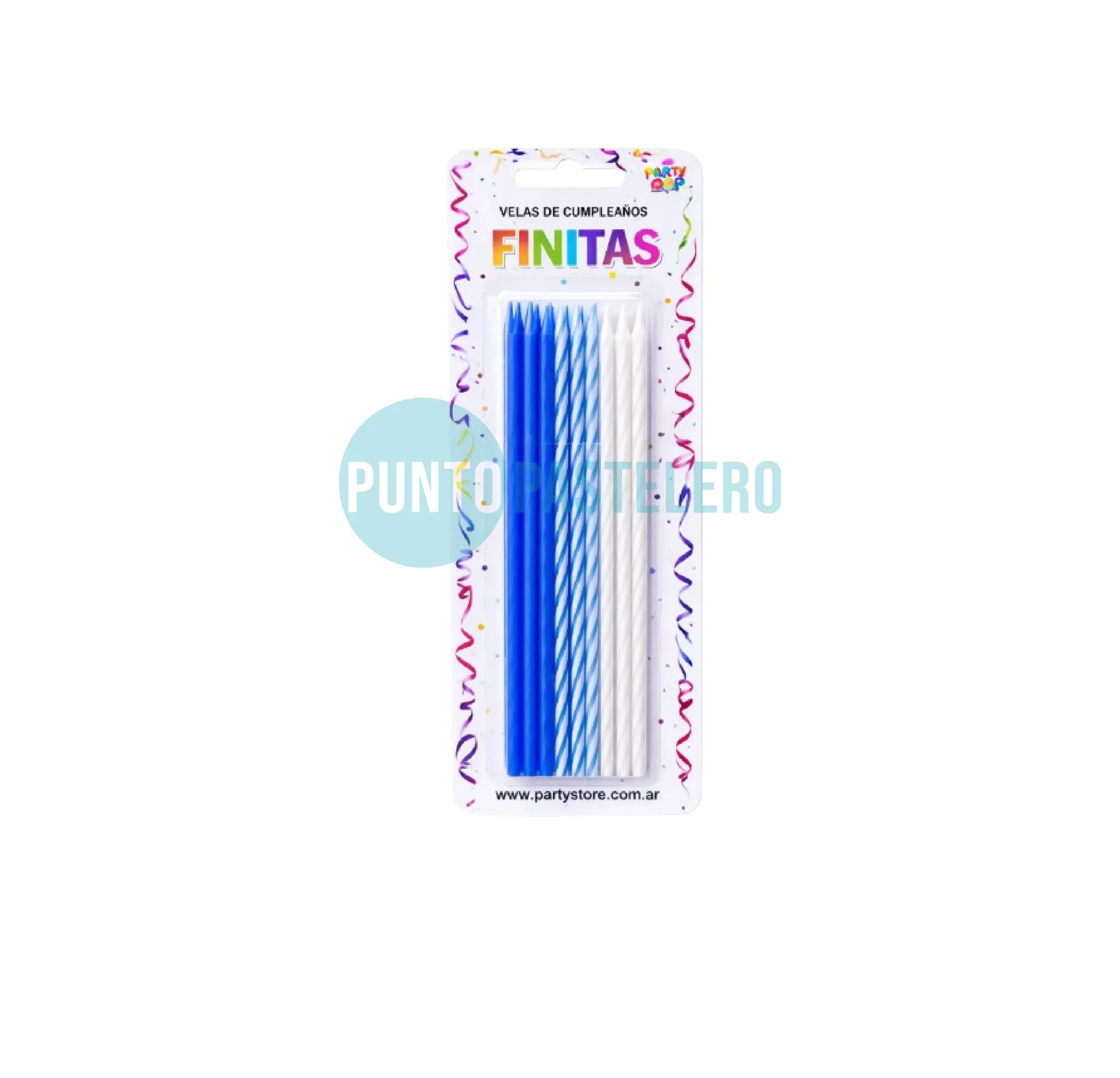 [7798147975789] PACK VELA FINITAS CELESTES-BLANCO (X 24 U.) (PARTY STORE)