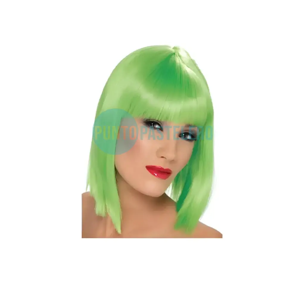 PELUCA LACIA CORTA VERDE FLUO PARTY STORE