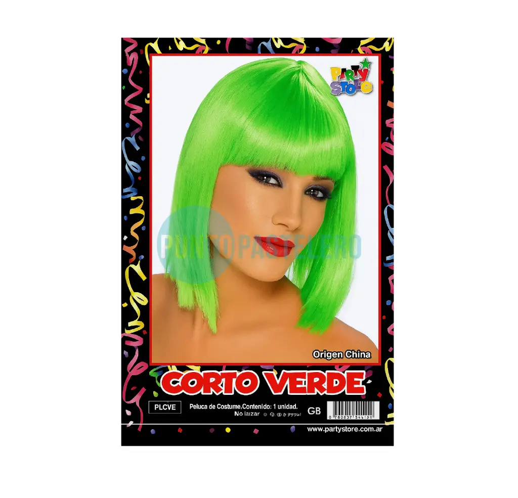PELUCA LACIA CORTA VERDE FLUO PARTY STORE