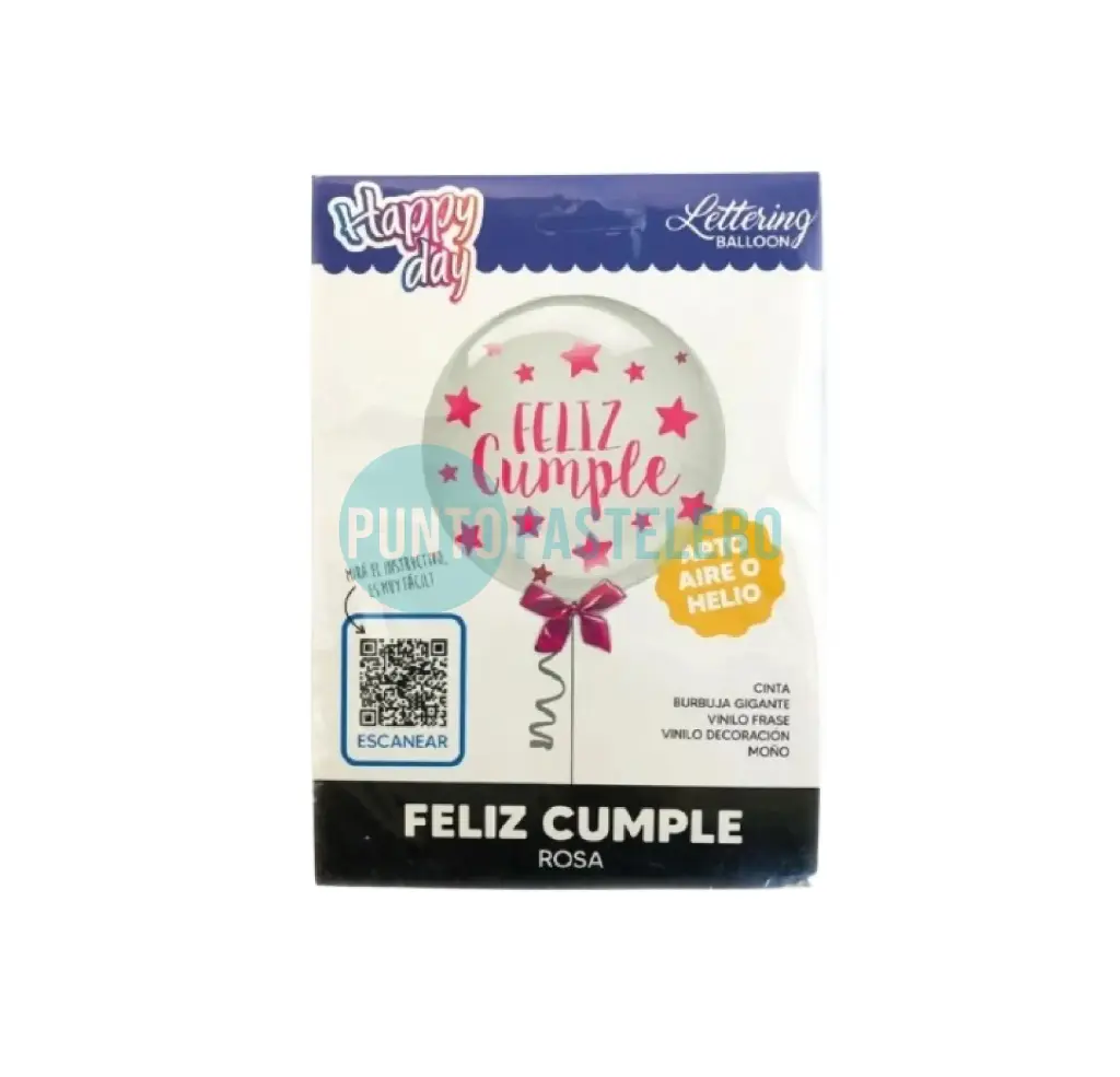 GLOBO BURBUJA FELIZ CUMPLE ROSA HAPPY DAY