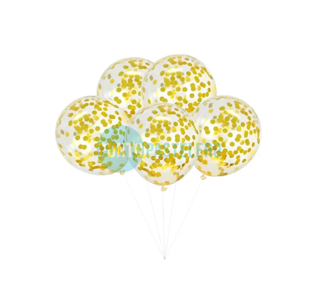 SET GLOBOS CONFETTI DORADO (5 PZ) (HAPPY DAY)
