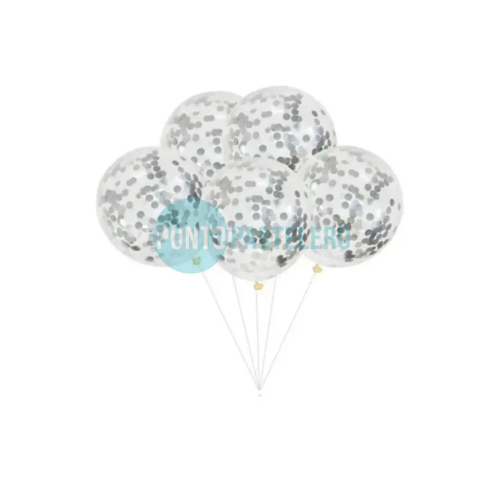 SET GLOBOS CONFETTI PLATEADO (5 PZ) (HAPPY DAY)