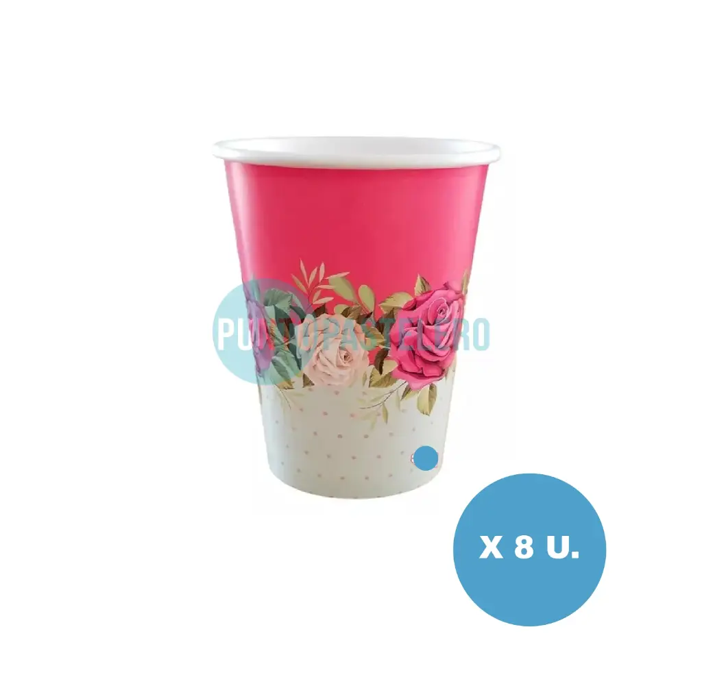 VASO POLIPAPEL FLORAL 240 CC (8 U.)