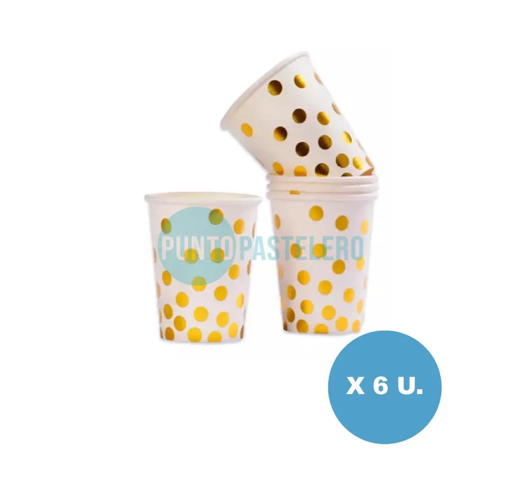 VASO POLIPAPEL BLANCO LUNARES DORADOS (6 U.)