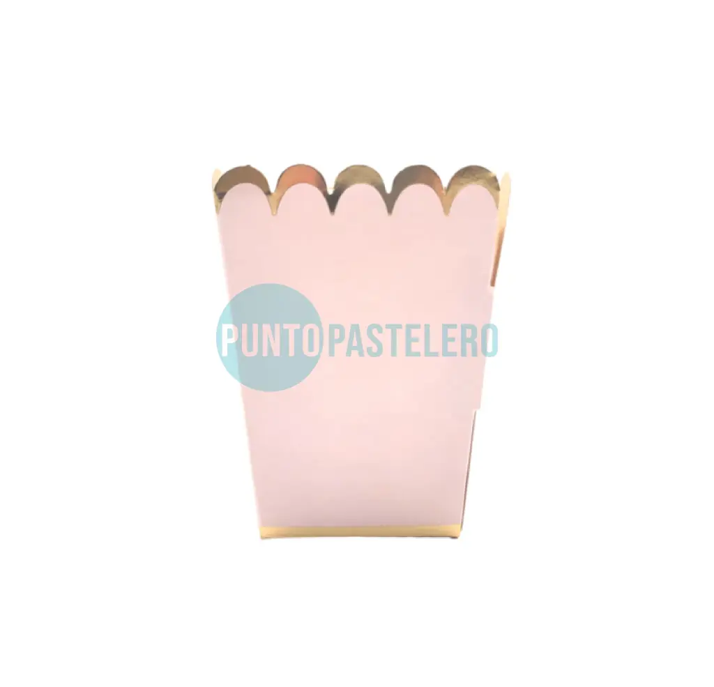 [7799051007917] CAJITA POCHOCLERA/GOLOSINERA CON BORDE DORADO ROSA PASTEL (8 U.)