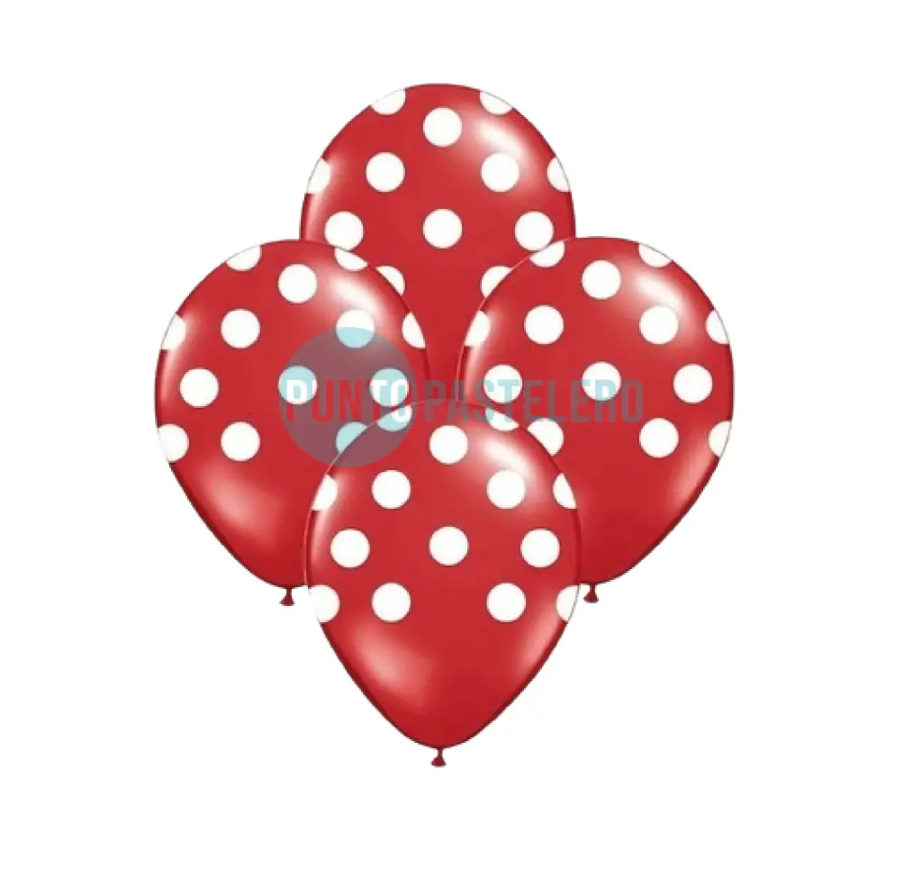 PACK GLOBO CANDELA ROJO LUNARES BLANCOS 12" (X 12 U.)