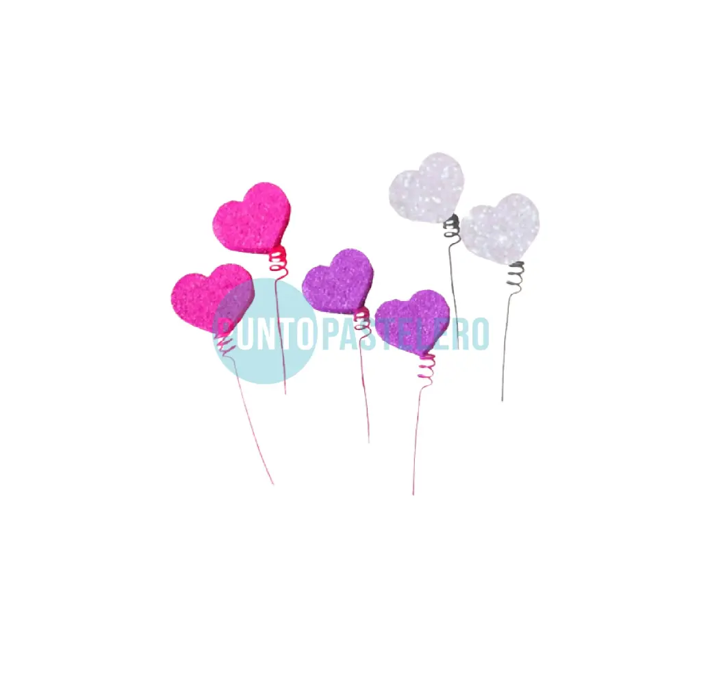 PINCHE RESORTE CON BRILLO CORAZON ROSA/BLANCO/VIOLETA DESTELLOS (6 U.)