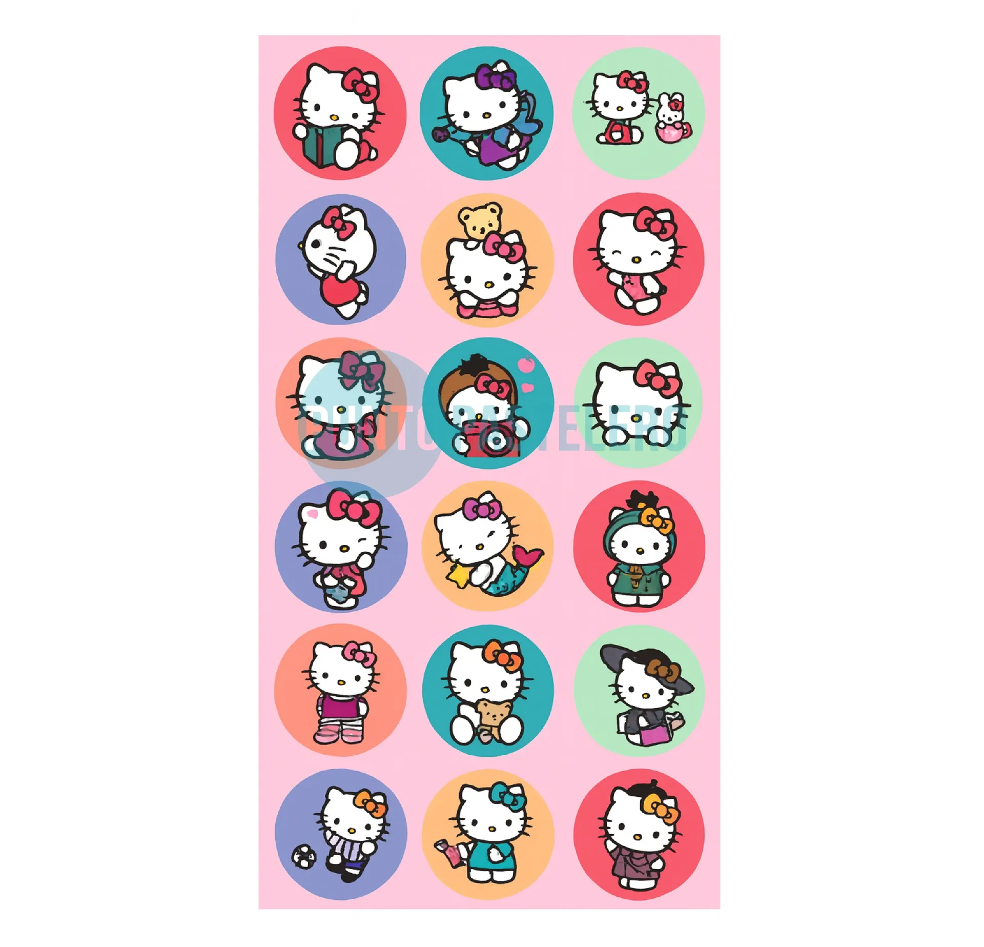 STICKERS EN PLANCHA KITTY (5 X 18 U.)