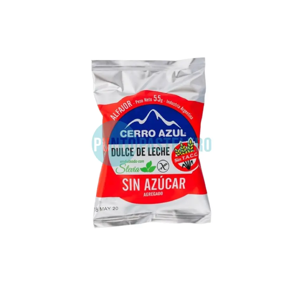 ALFAJOR DULCE DE LECHE Y CHOCOLATE CERRO AZUL (X 55 GR.) (SIN AZUCAR) (SIN TACC)